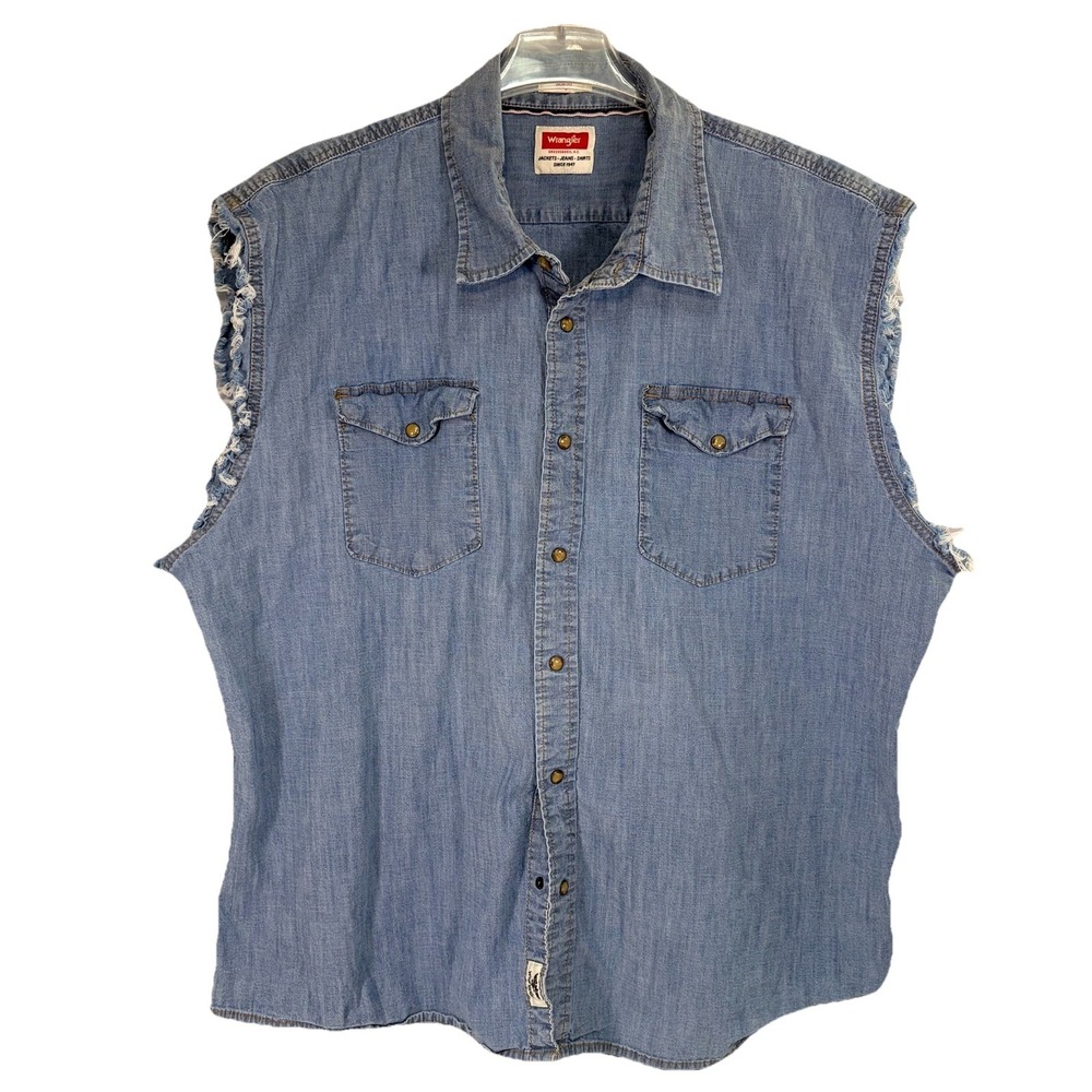 VTG Wrangler Denim Sleeveless Cut-Off Y2K Streetwear Men's 3XL Biker‎ Workwear